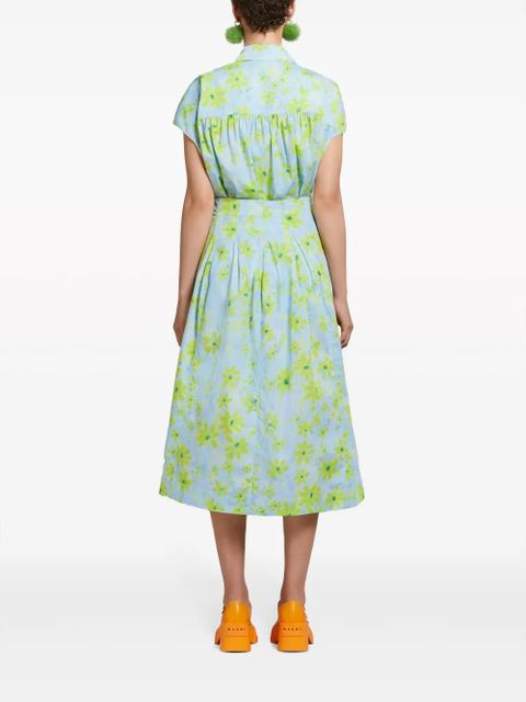 Marni A-line floral-print cotton midi skirt - Blue