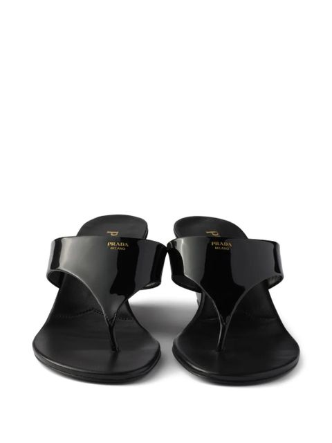 Prada patent-leather wedge sandals - Black