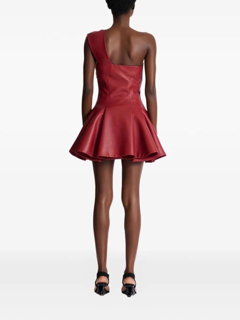 Balmain one-shoulder leather mini dress - Red