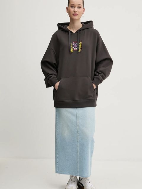 Vans bluza bawełniana damska kolor szary z kapturem z nadrukiem VN000NXVBLK1