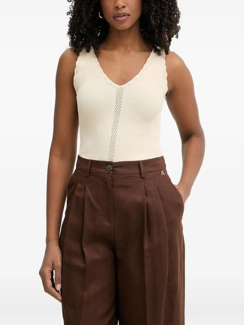 TWINSET ribbed-knit pointelle-trim top - Neutrals - zdjęcie produktu nr 1