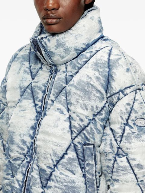 Diesel quilted acid-wash puffer jacket - Blue