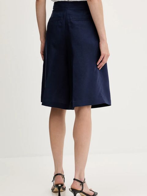 United Colors of Benetton szorty z domieszką lnu damskie kolor granatowy gładkie high waist 45BVD9026