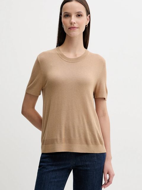 United Colors of Benetton t-shirt z jedwabiem damskie kolor beżowy 1ZRED10BK