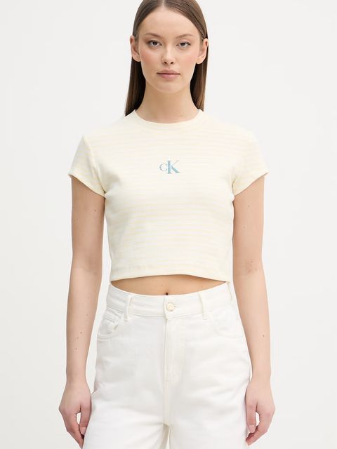 Calvin Klein Jeans crop top damski bawełniany z elastanem - zdjęcie produktu nr 1