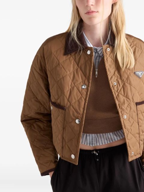 Prada quilted corduroy-collar jacket - Brown