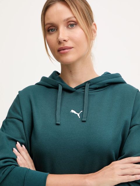 Puma bluza damska kolor zielony z kapturem gładka 685398