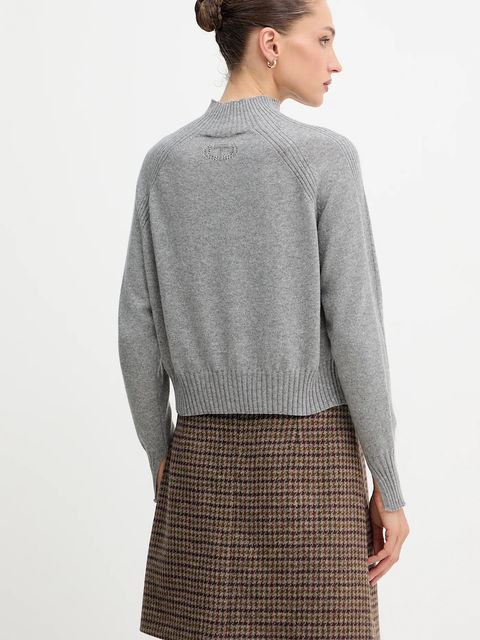 Twinset sweter kaszmirowy damski kolor szary lekki z półgolfem 252TT3531