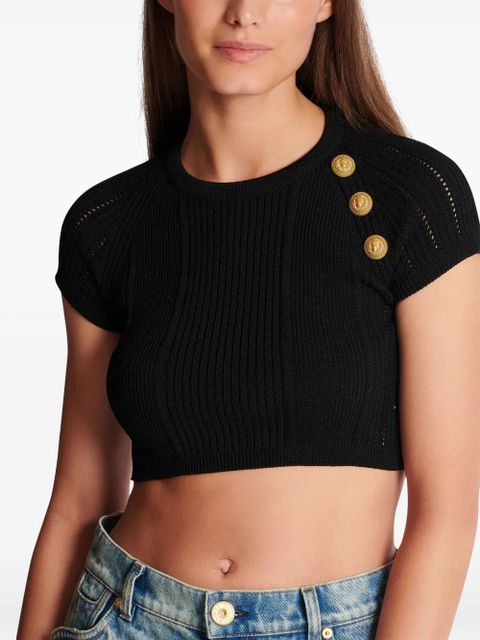 Balmain 3-Button knitted crop top - Black