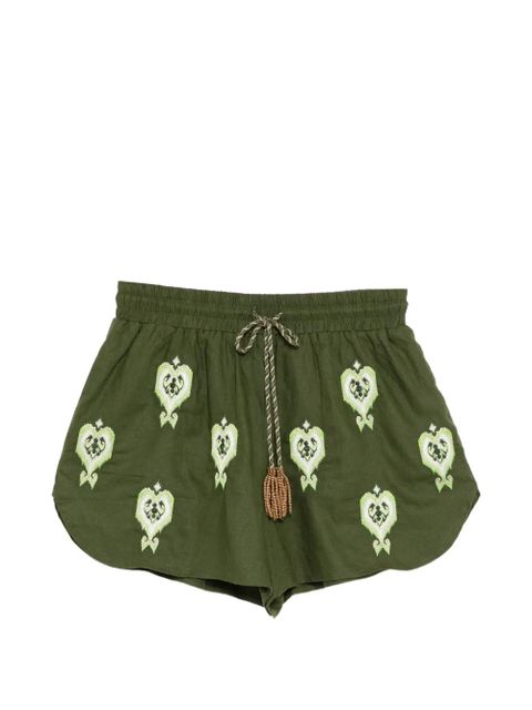 FARM Rio heart-embroidered tapestry shorts - Green - zdjęcie produktu nr 1