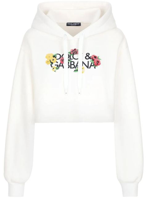 Dolce & Gabbana floral-logo cropped hoodie - White - zdjęcie produktu nr 1