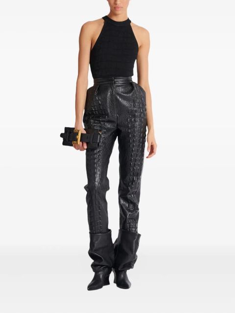 Balmain crocodile-effect embossed high-waisted trousers - Black - zdjęcie produktu nr 2