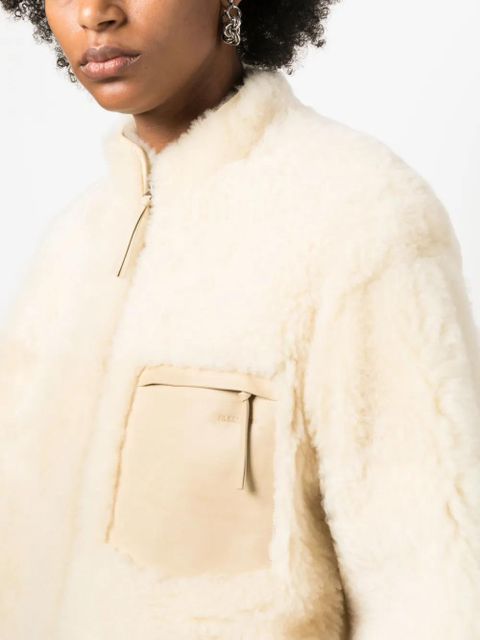 Jil Sander logo-embossed shearling jacket - Neutrals