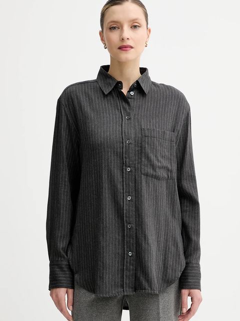 Marc O'Polo koszula bawełniana damska kolor szary regular z kołnierzykiem klasycznym 509117242197