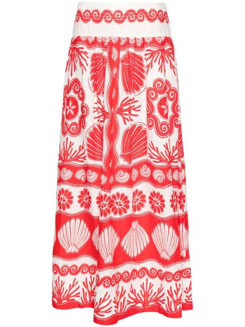 FARM Rio Ainika shell-print midi skirt - Red - zdjęcie produktu nr 1