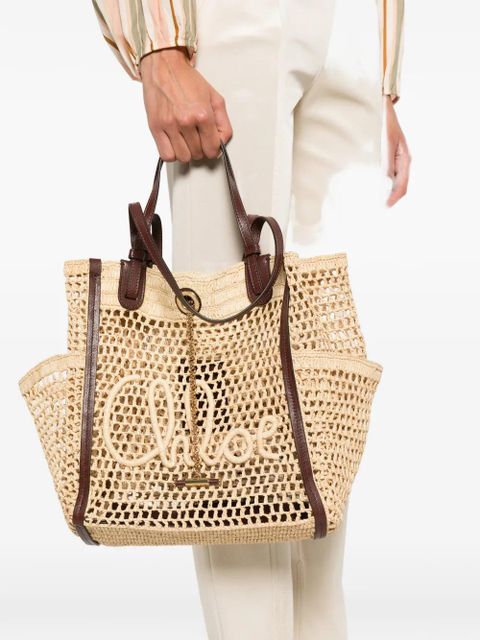 Chloé Double Carry open-knit logo-patch tote bag - Neutrals - zdjęcie produktu nr 2