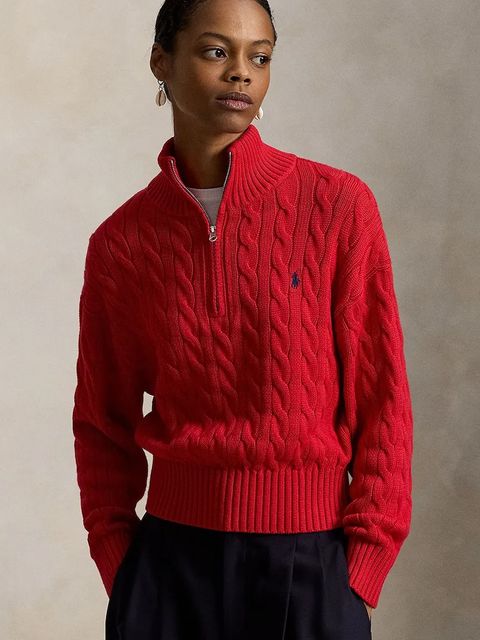 Polo Ralph Lauren sweter bawełniany kolor czerwony z półgolfem 211963467 - zdjęcie produktu nr 1