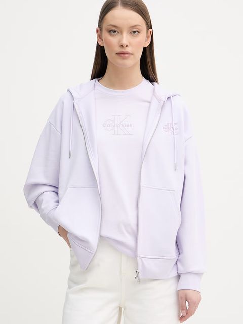 Calvin Klein Jeans bluza rozpinana z kapturem damska bawełniana - zdjęcie produktu nr 1
