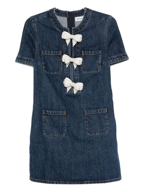 Self-Portrait bow-embellished denim dress - Blue - zdjęcie produktu nr 1