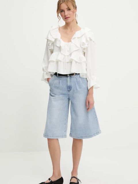 Answear.LAB szorty jeansowe damskie kolor niebieski gładkie high waist