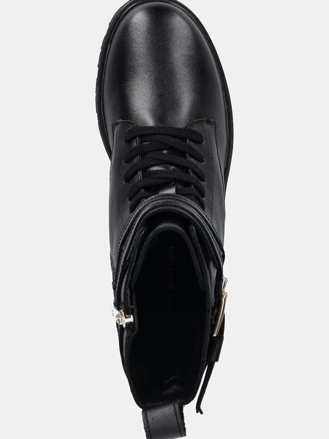 Tommy Hilfiger botki skórzane TH LTHR BIKER LACEUP damskie kolor czarny na płaskim obcasie FW0FW08986