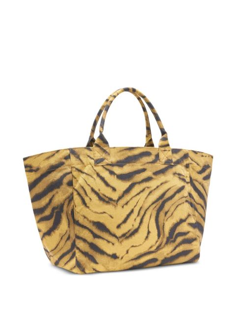 GANNI tiger-print tote bag - Yellow