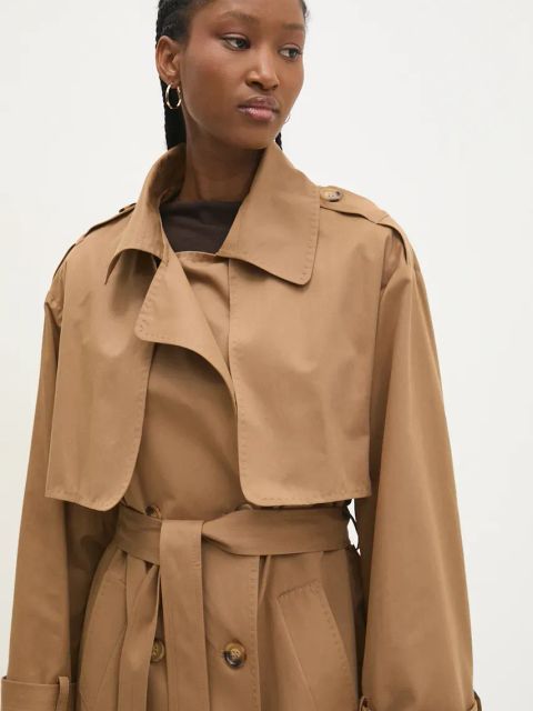 Answear.LAB trencz damski kolor brązowy przejściowy dwurzędowy