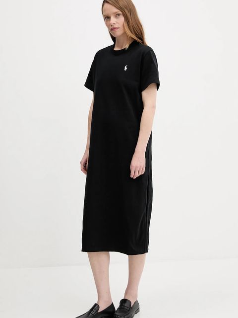 Polo Ralph Lauren sukienka bawełniana kolor czarny midi prosta 211971066