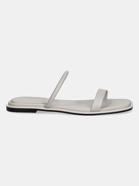 Calvin Klein klapki skórzane FLAT SANDAL SQUARED 2-BAR LTH damskie kolor szary HW0HW02532