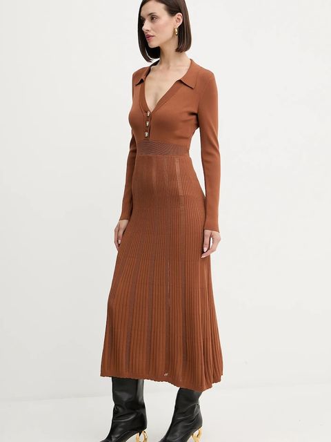 Twinset sukienka kolor brązowy maxi rozkloszowana 252TP3110