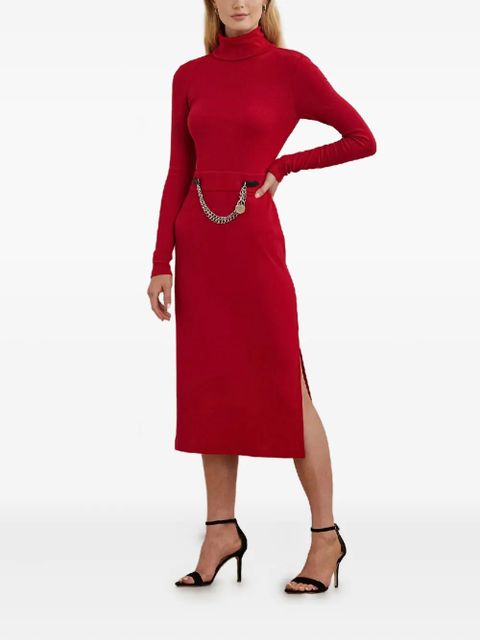 Lauren Ralph Lauren turtleneck chain-trim midi dress - Red
