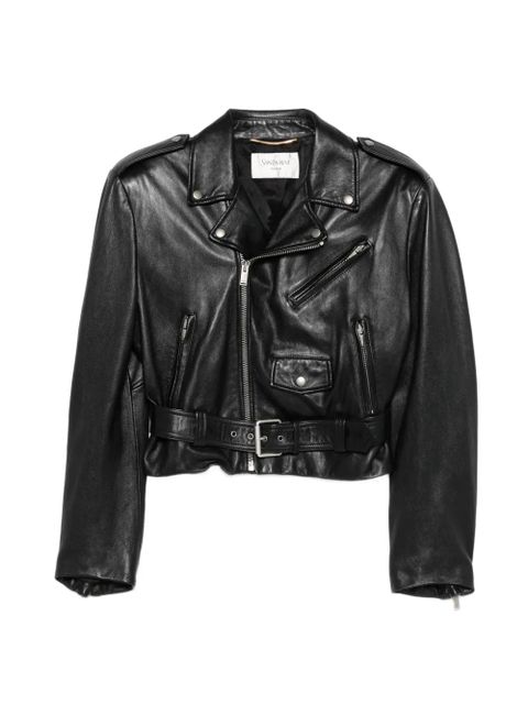 Saint Laurent belted biker jacket - Black - zdjęcie produktu nr 1