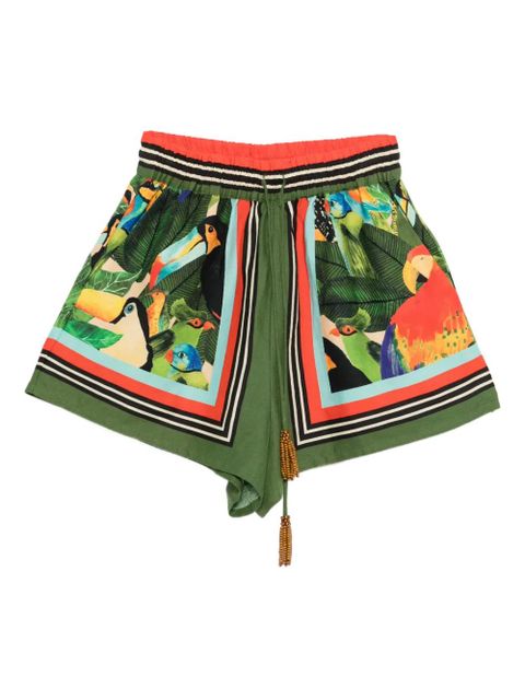 FARM Rio bird-print beaded-detail shorts - Green - zdjęcie produktu nr 1