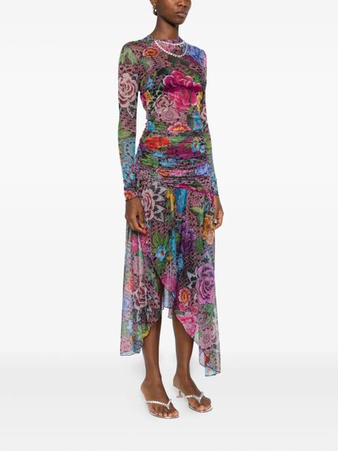 AREA floral-print asymmetric midi dress - Pink