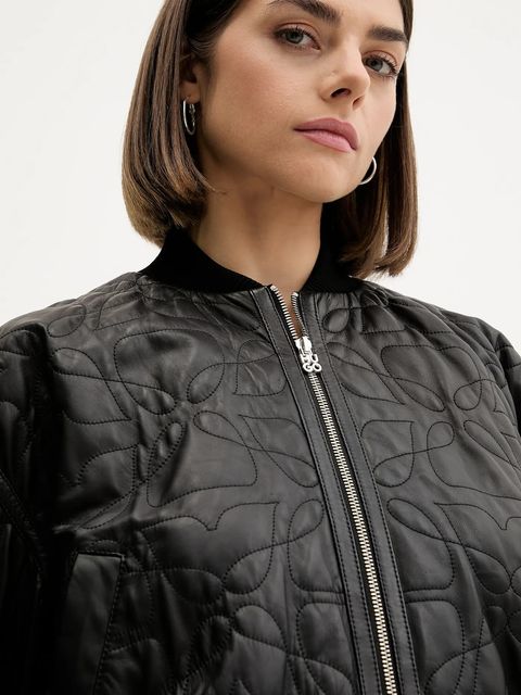 HUGO kurtka bomber skórzana kolor czarny przejściowa oversize 50542331