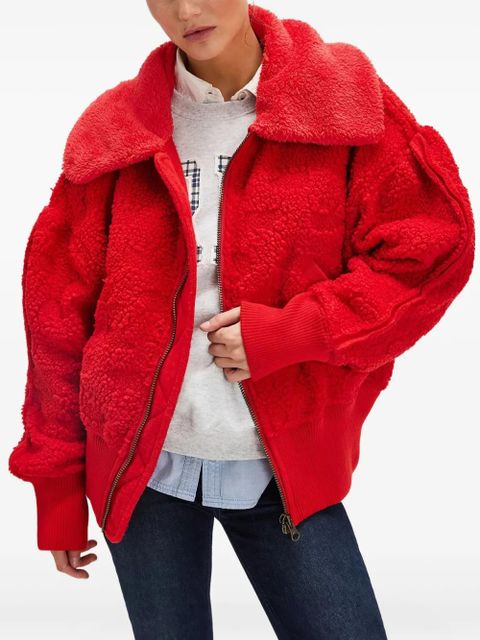 Free People teddy-collar zip-front cardigan - Red - zdjęcie produktu nr 1