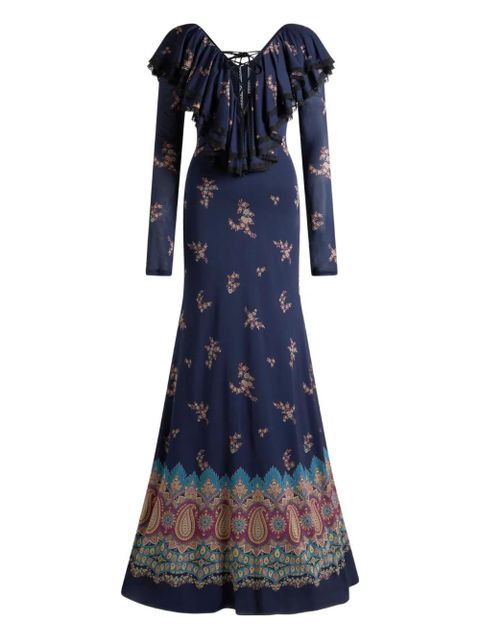 ETRO lace-up paisley-print maxi dress - Blue - zdjęcie produktu nr 1