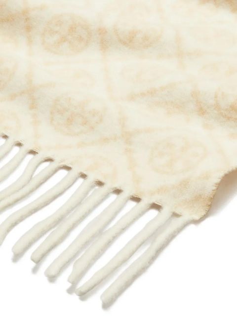 Tory Burch monogram-pattern fringed scarf - Neutrals - zdjęcie produktu nr 2