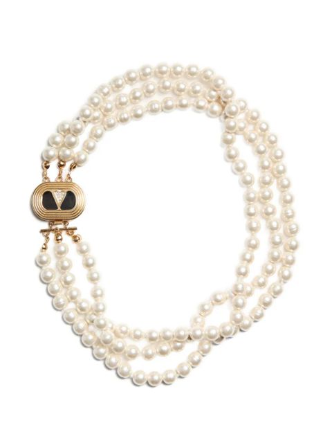 Valentino Garavani Ovalette necklace in metal, enamel, pearls and Swarovski® crystals - Gold - zdjęcie produktu nr 1