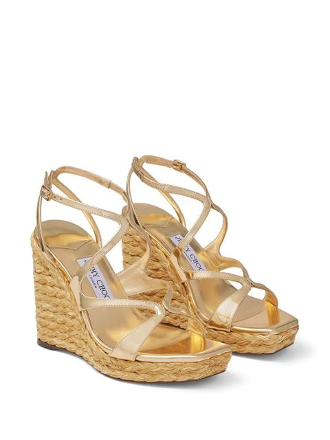 Jimmy Choo 110mm Ayla raffia wedged sandals - Gold