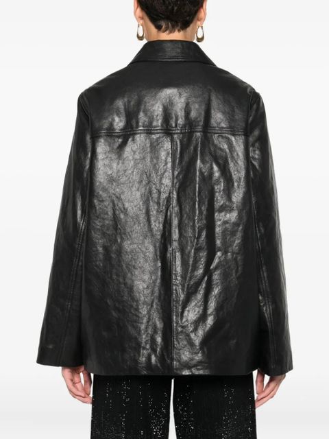 Maje single-breasted leather blazer - Black