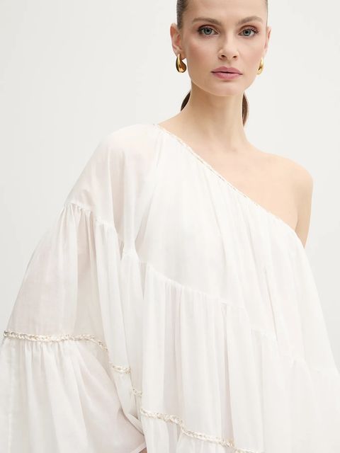 Simona Corsellini sukienka bawełniana kolor biały midi oversize P25CPAB045