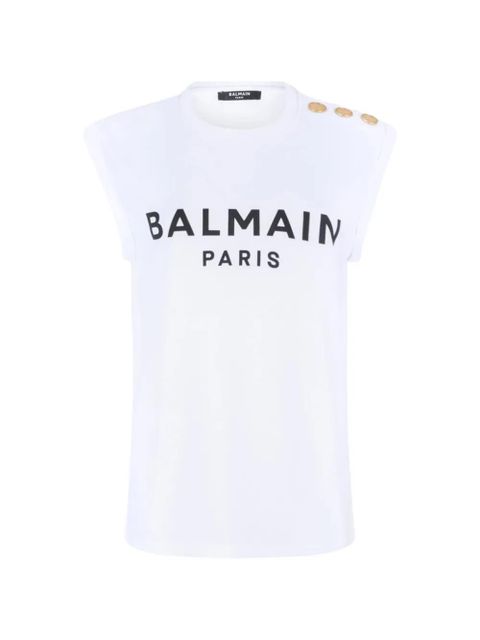 Balmain printed button-embellished tank top - White - zdjęcie produktu nr 1