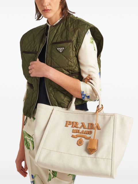 Prada large logo-appliqué tote bag - Neutrals - zdjęcie produktu nr 2