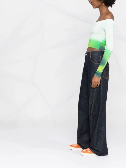 Off-White off-shoulder gradient style top - Green