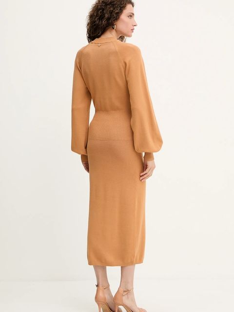 Silvian Heach sukienka AMARAT kolor brązowy maxi prosta GPA25257VE