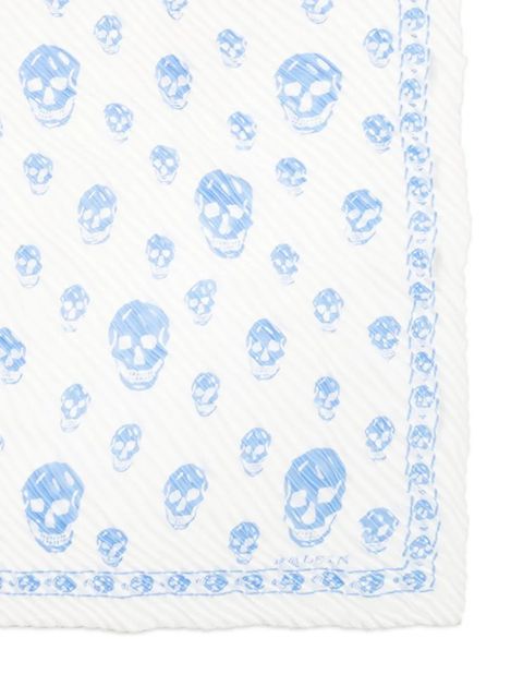 Alexander McQueen skull-print plissé scarf - White