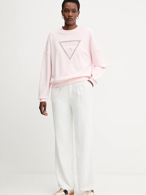 Guess bluza bawełniana RACHELE damska kolor różowy z aplikacją W5YQ04 KC8I0 - zdjęcie produktu nr 2