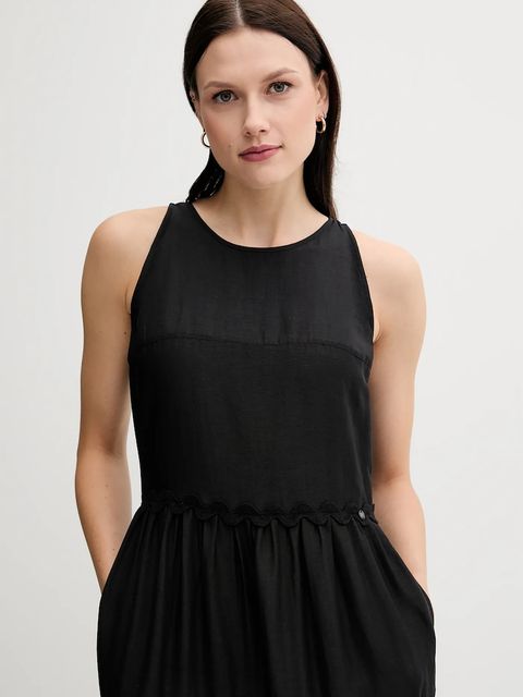 Pedro del Hierro sukienka z domieszką lnu kolor czarny maxi rozkloszowana 3819824