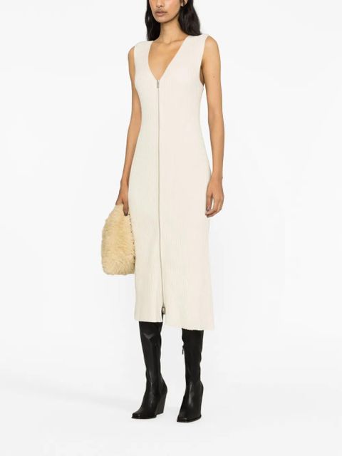 Jil Sander V-neck ribbed-knit midi dress - Neutrals - zdjęcie produktu nr 2